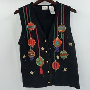 Vintage Kathie Lee Embellished Christmas Sweater Vest With Ornaments Size Large